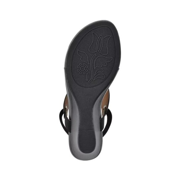 White Mountain All Dres Wedge Sandal Black Smooth 7 New $70 - Picture 3 of 5